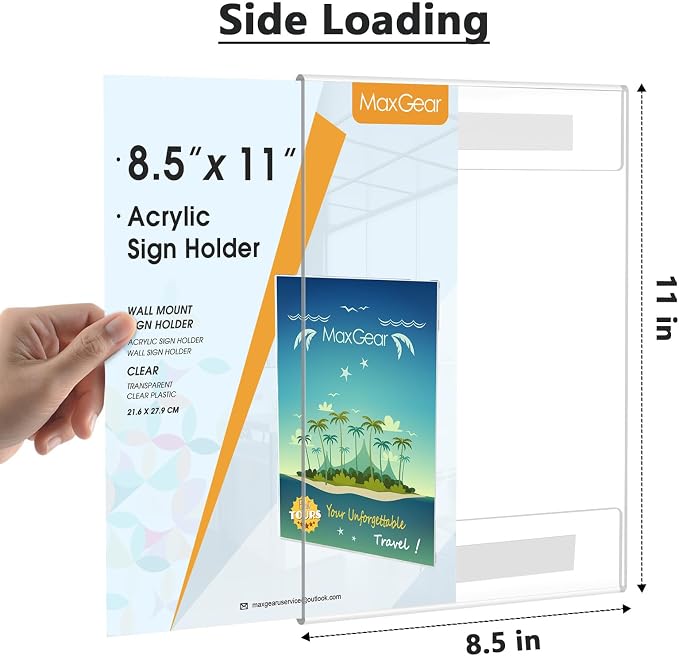 MaxGear Acrylic Sign Holder 8.5 x 11 Wall Mount - Image 2
