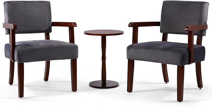 Accent Chair Set of 2 with Table, Living Room Chairs with VelvetSoft Seat and Armrests for Living Room Bedroom Reading Room Waiting Room (Greyvelvet)-DeskLoop Office