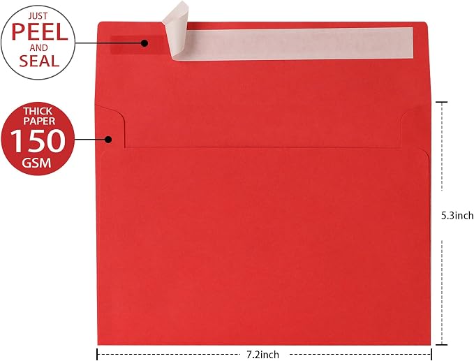 Red Envelopes 5x7 Inch, 50 Pack, Self Seal A7 Envelopes - Image 2