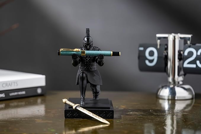 Roman Praetorian Warrior Knight Pen Holder Desk Ornament Resin Pencil Holder Desk Accessories and Organizer For Office with a Letter Opener (Black)-DeskLoop Office