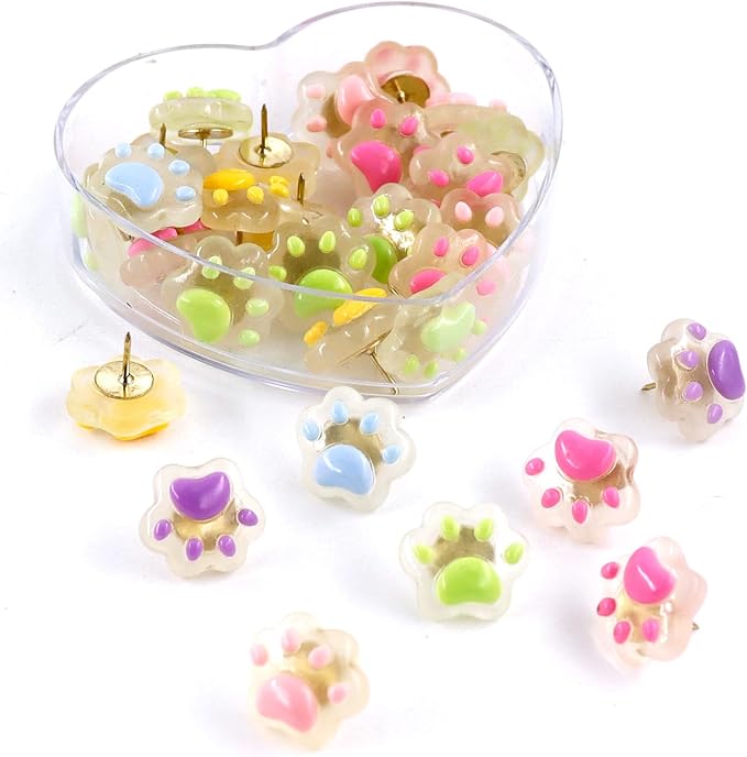 30 Pack Luminous Cat Paw Decorative Push Pins, Thumb Tacks by Koqye