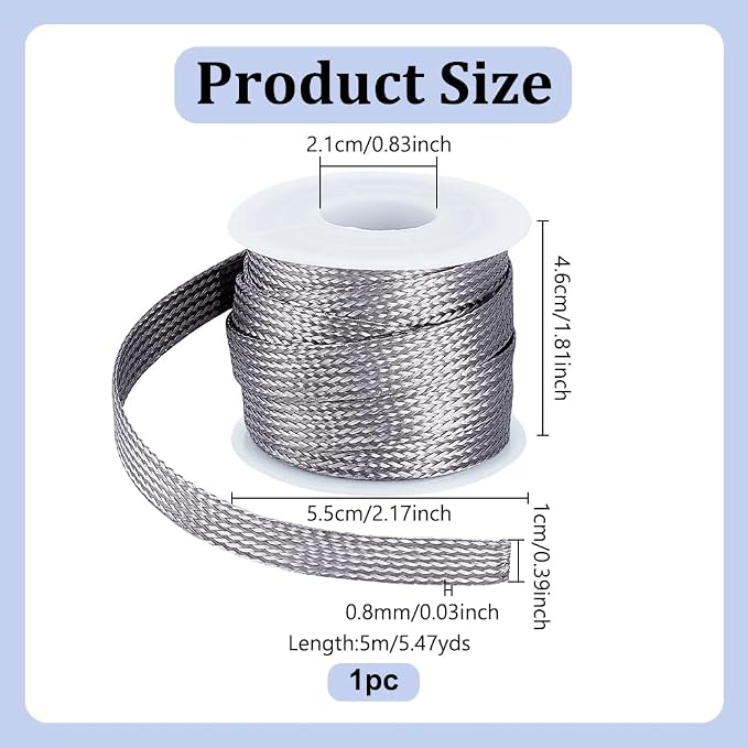 UNICRAFTALE 16.4ft 0.39" W Braided Sleeving Braid Stainless Steel Cable Wire - Image 3