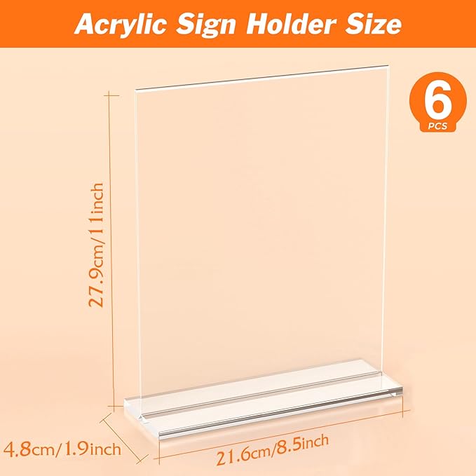 6 Pack Acrylic Sign Holder 8.5 x 11 Inches, Vertical Flyer Display Stand - Image 2
