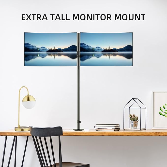 Pholiten Extra Tall Dual Monitor Stand, Dual Monitor Mount, Desk Mount up to 47 inch Pole, 2 Monitor Stand, Computer Monitor Arm, Fully Adjustable Stand for up to 27 inch Screens-DeskLoop Office