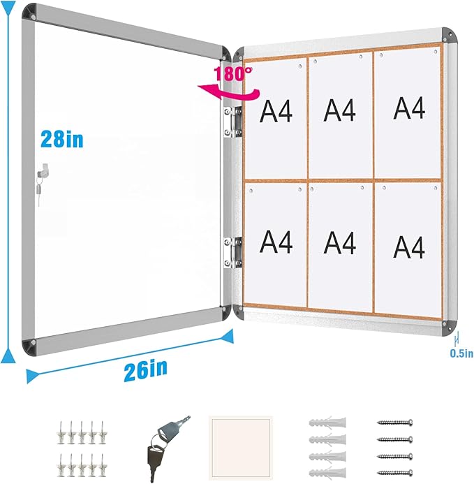 2 Pack 28"x26" Enclosed Bulletin Board, Lockable Weather-Resistant Aluminum Cork Noticeboard for School & Office, Silver Frame w/Cork-DeskLoop Office