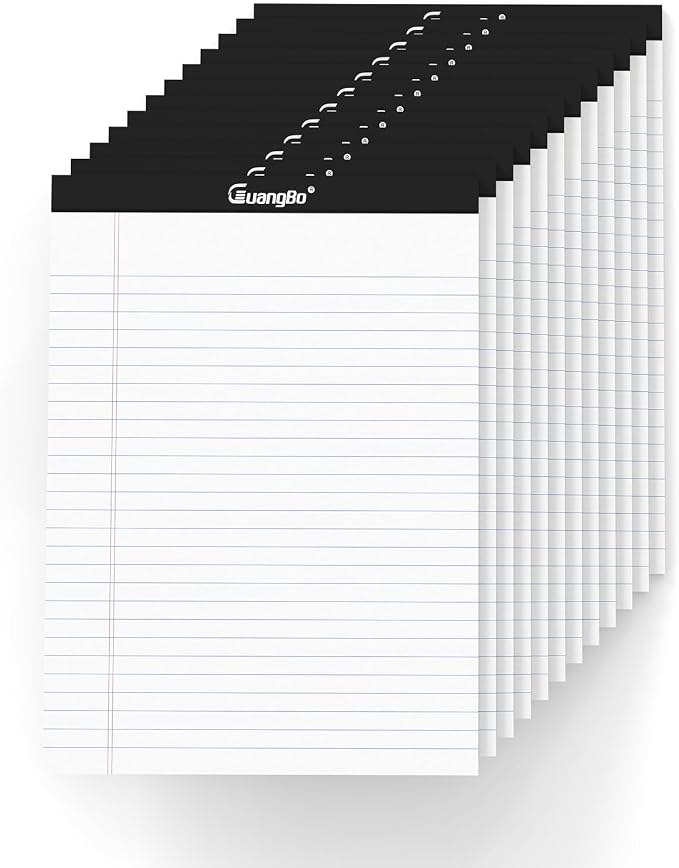 12 Pack White Legal Pads 8.5 x 11 Wide Ruled Note Pad 50 Sheets Notepads Micro by GUANGBO