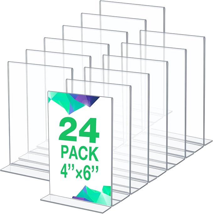 Amyhill 24 Pack Acrylic Sign Holder 4 x 6 Inch Plastic Picture Frames Self by Amyhill