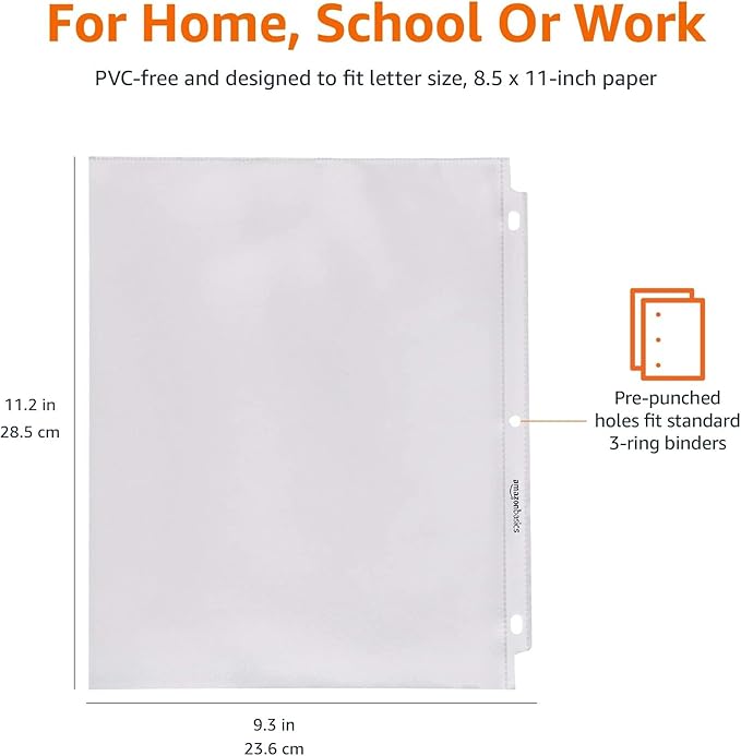 Amazon Basics Sheet Protectors for 3 Ring Binder, Heavyweight, Polypropylene, 8.5 x 11 Inch, 500-Pack, Clear-DeskLoop Office