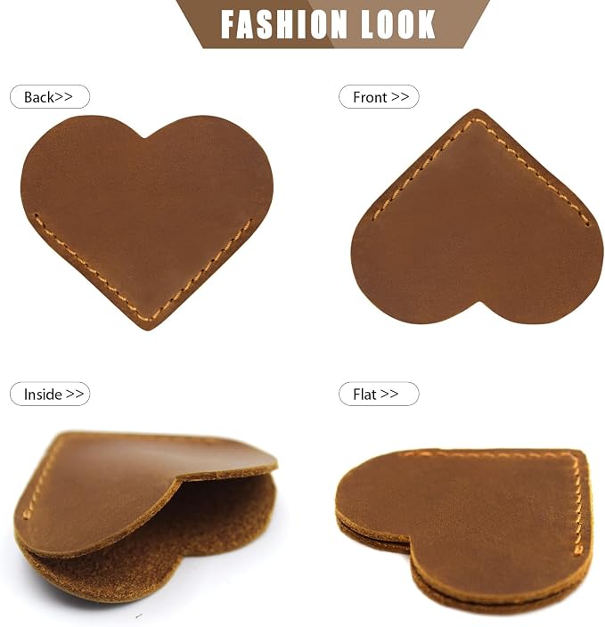 Jack&Chris Genuine Leather Heart Bookmark, Handmade Stitched Corner Page - Image 4