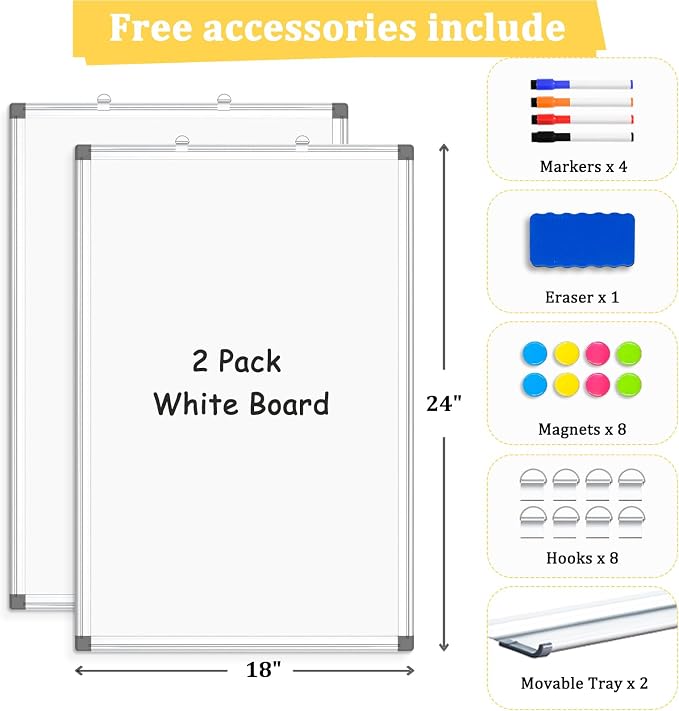 AMUSIGHT 2 Pack Double-Sided Magnetic Whiteboard, Aluminum Frame White Board - Image 4