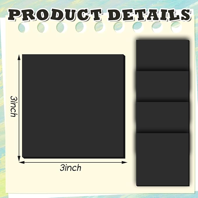 Thenshop 24 Sets Full Adhesive Sticky Notes 3x3 Inches Sticky Notes Adhesive Memo Self-Stick Pads Back to School Supplies Easy to Post for Teacher Coworkers Office 80 Sheets/pad(Black,Unlined)-DeskLoop Office
