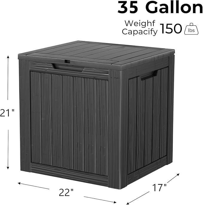35 Gallon Lockable Resin Deck Box, Waterproof & UV-Resistant Outdoor Storage Box for Outdoor Cushion Storage, Garden Tools & Pool Accessories Storage, Black-DeskLoop Office
