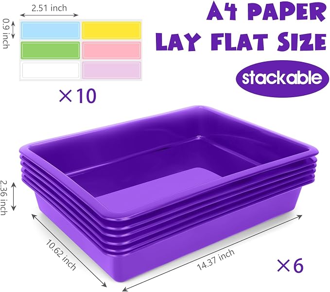 ShineMe 6 Pack Paper Trays for Classroom, Stackable Letter Size Storage Tray - Image 2