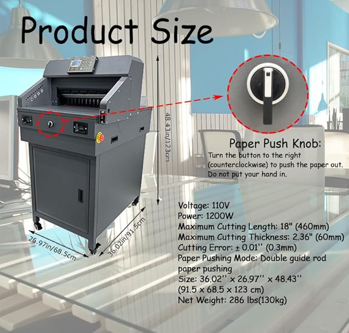 18in/46cm Width Electric Paper Cutter Guillotine Industrial Paper Trimmer with Program Control Heavy Duty Commercial Stack Cutter for Office/Printing-DeskLoop Office