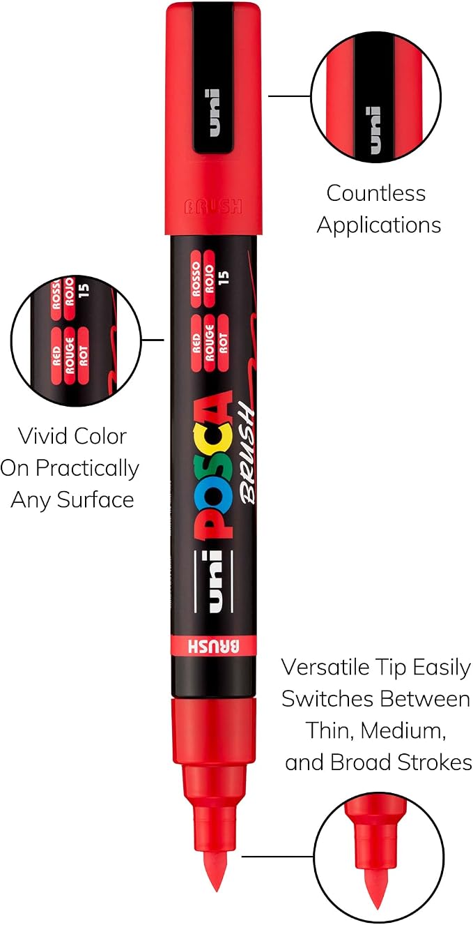 POSCA PC-5BR Water-Based Paint Markers, Reversible Brush Tip, 8 pack - Image 5