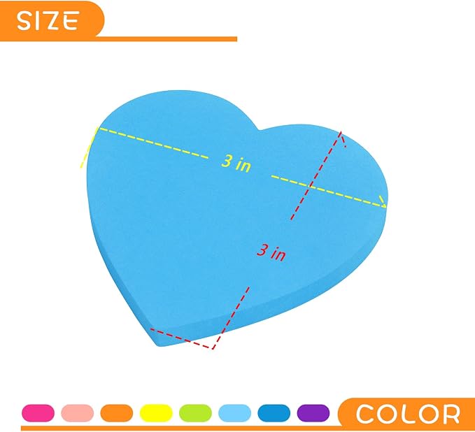 SIMONA Heart Shape Sticky Notes 8 Color Bright Colorful Sticky Pad 75 - Image 3