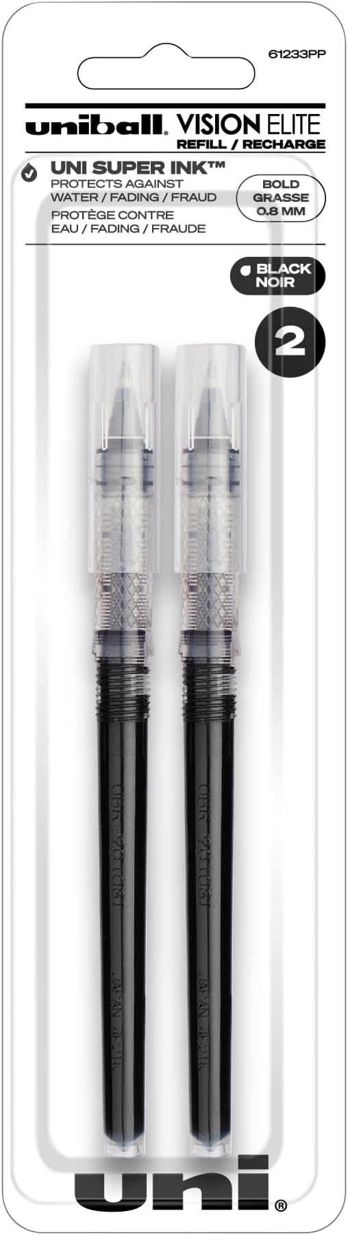Uniball Vision Elite Rollerball Pen Refill, 0.8mm Bold Point, 6 Refills - Image 3