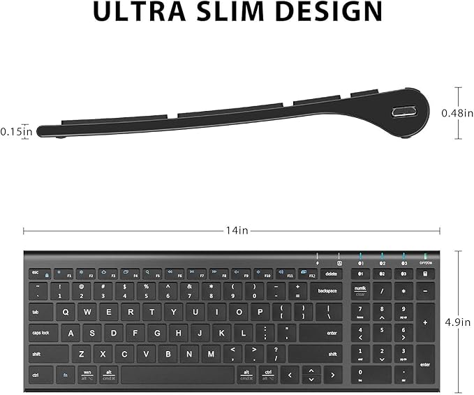 iClever BK10 Bluetooth Keyboard, Universal Bluetooth 5.1 Wireless Keyboard with Number Pad, Ergonomic Design, Multi-Device Compatibility, Stable Connection for Mac, iPad, iPhone, Android, Windows-DeskLoop Office