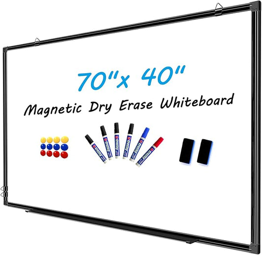 H-Qprobd 70"x40" White Board for Wall Large Magnetic Dry Erase Board with Black Aluminum Frame, Presentation Whiteboard Suitable for Home, Office, Classroom & Kitchen-DeskLoop Office