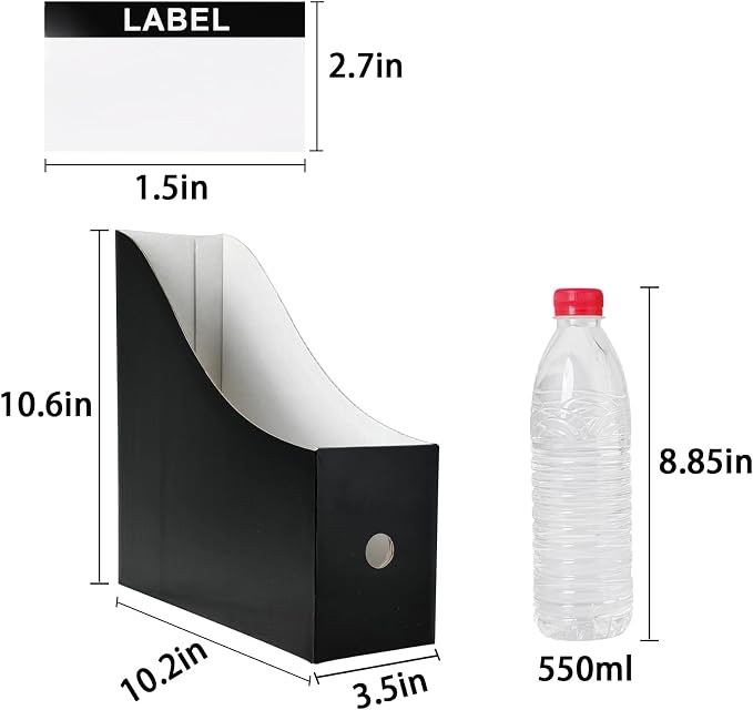 Limitliho 24 Pack Black Cardboard Magazine Holder, Sturdy Book Bins - Image 3