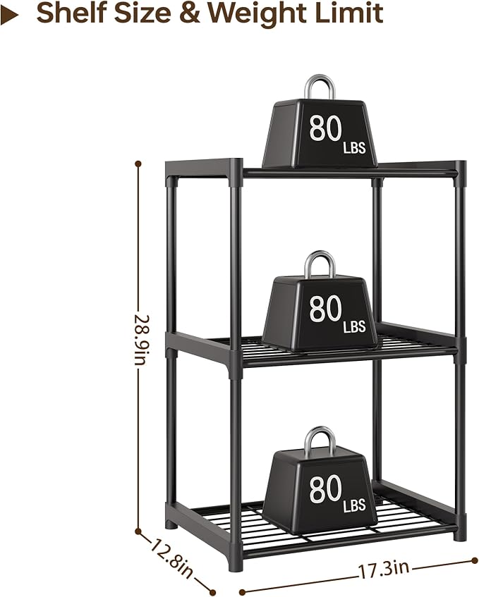 3-Tier Storage Shelves with Plastic Connectors – Metal Shelf Organizer - Image 3