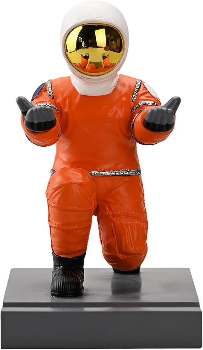 Astronaut Resin Pen Holder, Mobile Phone Stand, Device Stand, Desk Organizer Decorative Pen Holder (Orange&Golden)-DeskLoop Office
