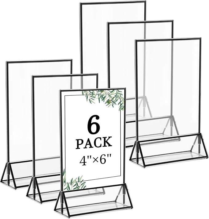 Floroom 6 Pack 4x6 Inch Clear Acrylic Sign Holders, Double-Sided Black Display by Floroom
