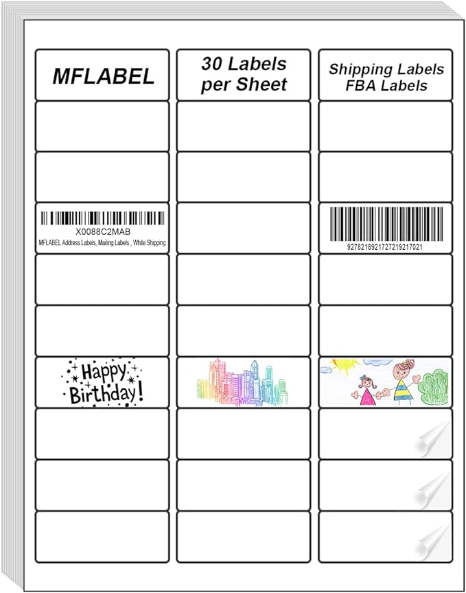 MFLABEL Address Labels, 1" x2-5/8 Mailing Labels, 30-UP White Shipping Labels for Inkjet or Laser Printer, 3000 Sticker Labels (100 Sheets), 30 Labels per Sheet-DeskLoop Office