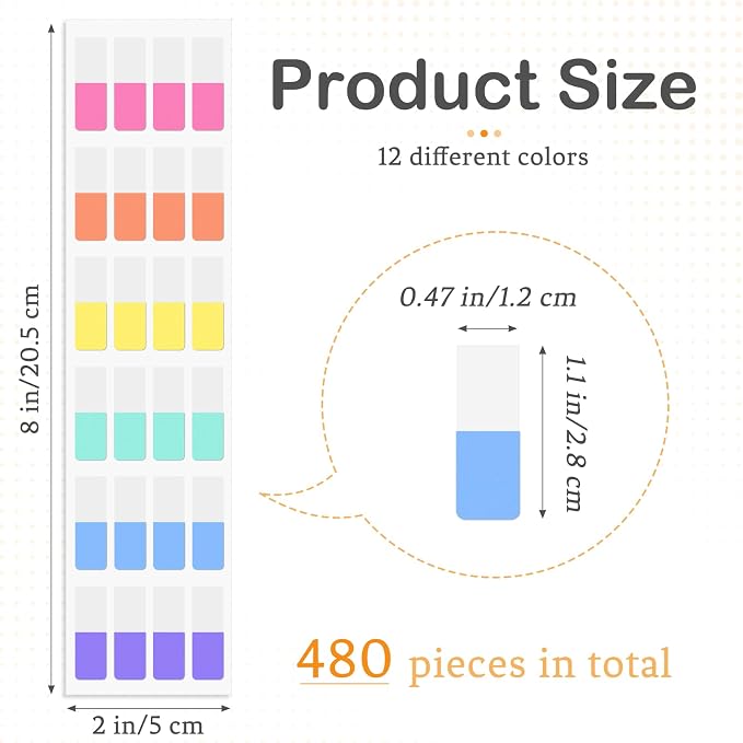 Imeepa 480 PCS Sticky Index Tabs, 12 Colors Page Markers | Writable & - Image 2