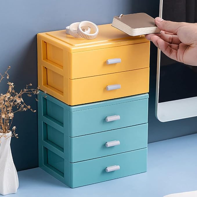 Desktop Organizer with 2 Drawers, Stackable Desk Storage Box - Image 5