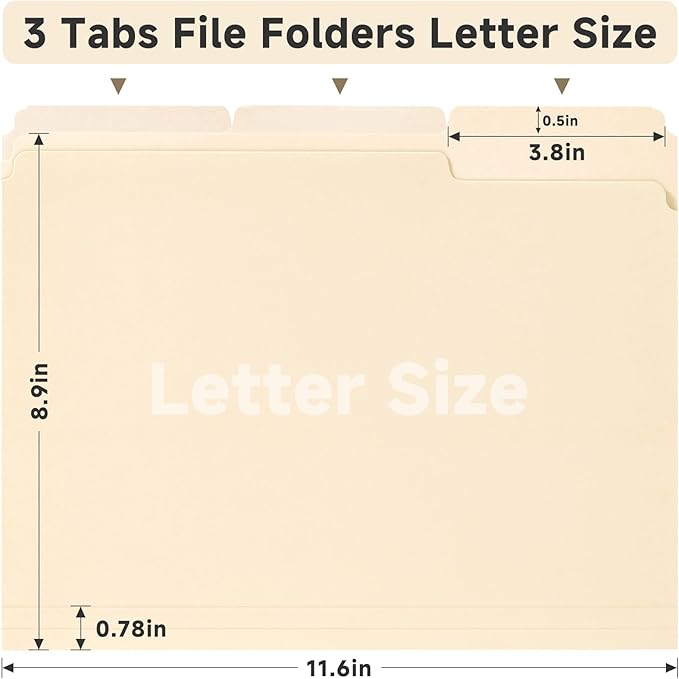 100 Pack Manila File Folders, 1/3-Cut Tab, Letter Size, 8.5x11 inches, Easy - Image 2