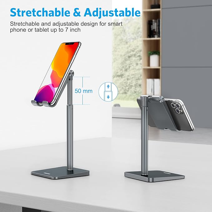 OMOTON Cell Phone Stand, Adjustable Angle Height Desk Phone Dock Holder - Image 3