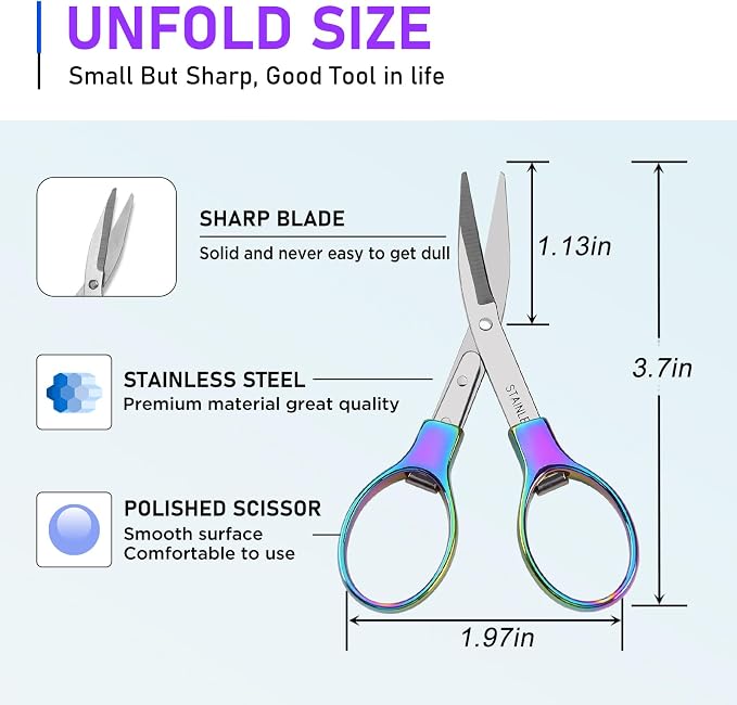 2Pcs Rainbow Folding Scissors, Portable Stainless Steel Telescopic Cutter - Image 3