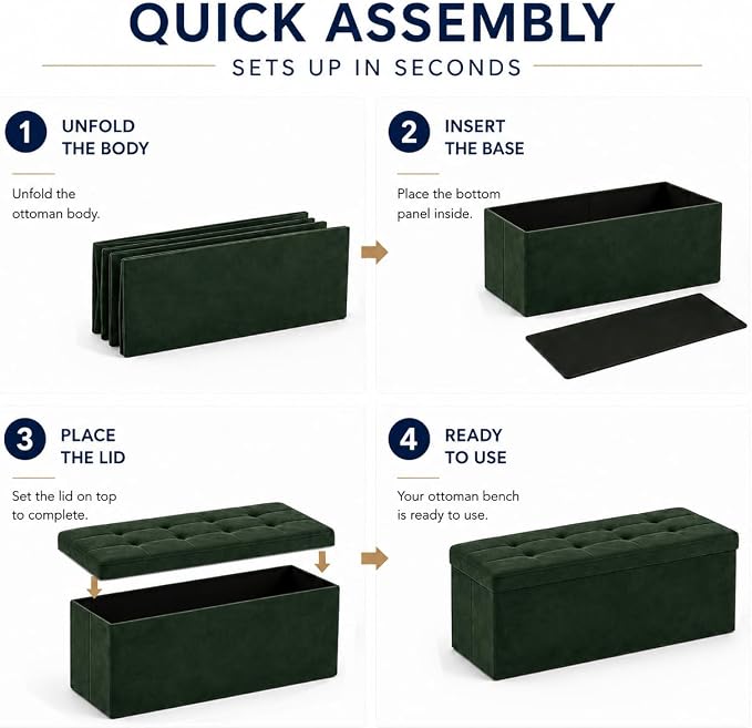 ALASDO 43 Inch Folding Storage Ottoman Bench - Image 4