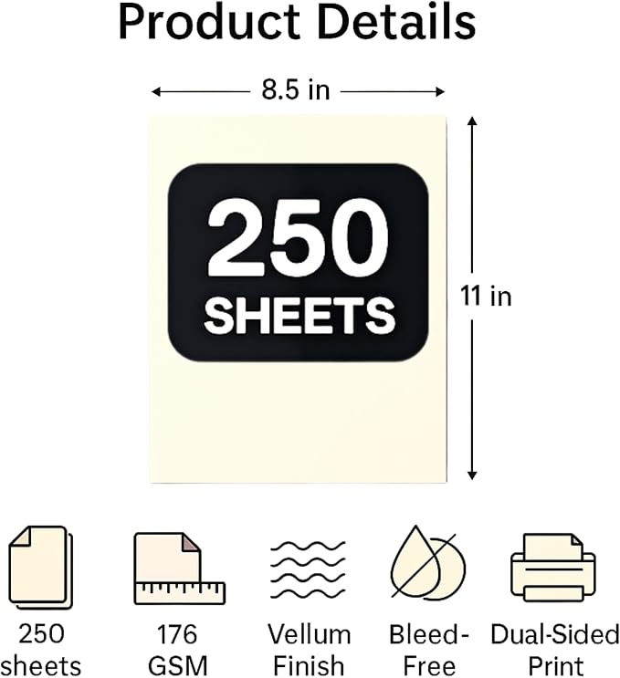 250 Sheets Cream Cardstock 8.5 x 11 Ivory Card Stock 65lb/176gsm Premium Off - Image 2