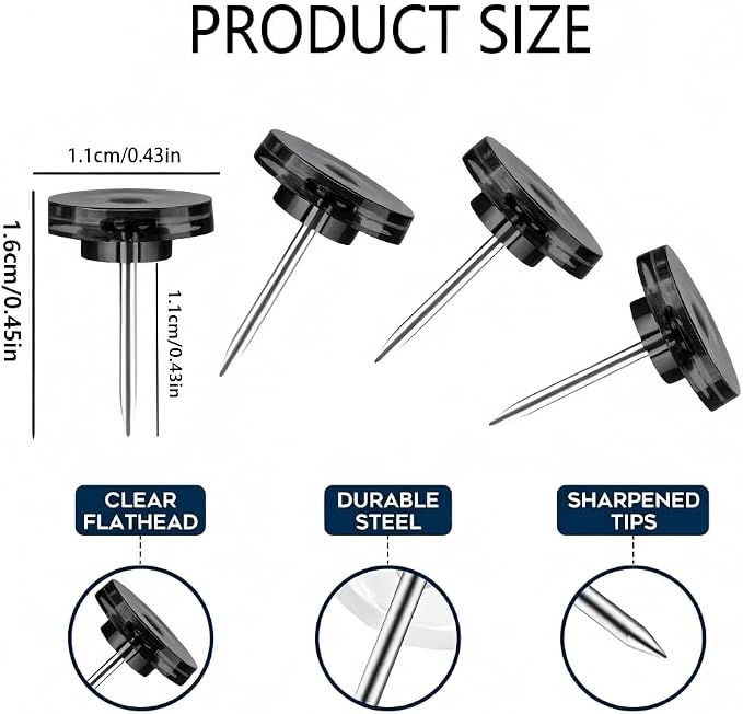 Smoke Black Push Pins – Translucent Dark Thumb Tacks - Image 2