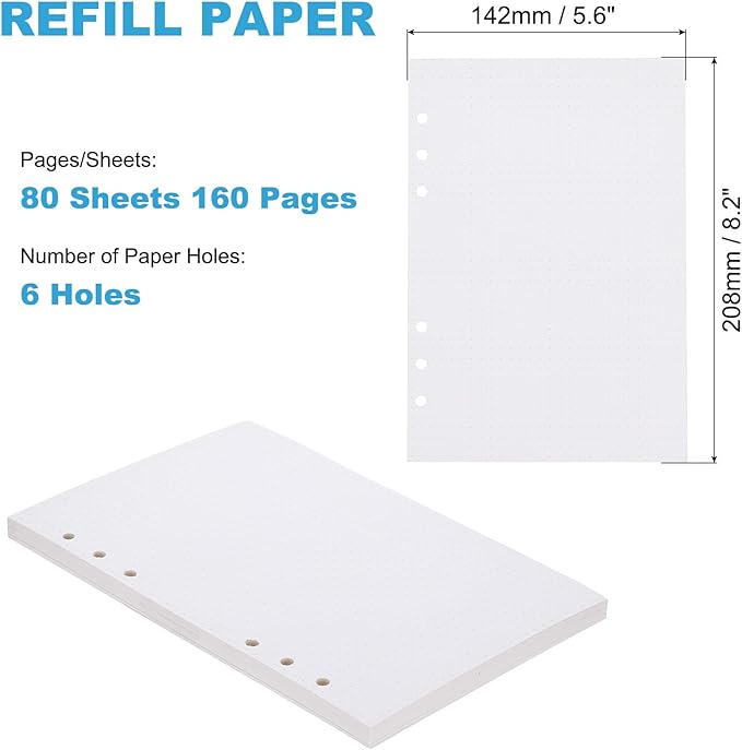 PATIKIL A5 Dot Grid Paper 6-Ring Binder Loose Leaf Planner Filler Paper Planner Inserts, 80 Sheets/160 Pages, Lined-DeskLoop Office