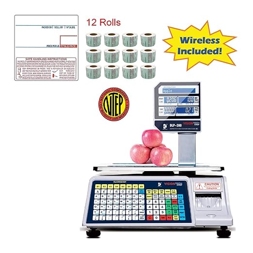 VisionTechShop DLP-300 Label Printing Scale Pole Display, 30/60lbs Capacity, 0.01/0.02lbs, NTEP Legal for Trade with a Free 1 case CAS LST-8040 UPC/Safe Handling Label, 58 x 60 mm-DeskLoop Office