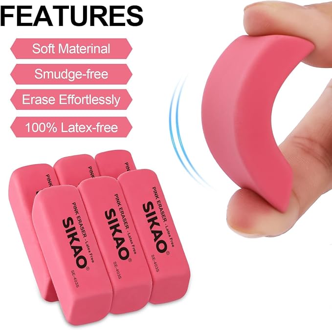 Pink Erasers, 12 Pack Pencil Erasers | Latex-Free & Smudge-Free Beveled Rubber - Image 3