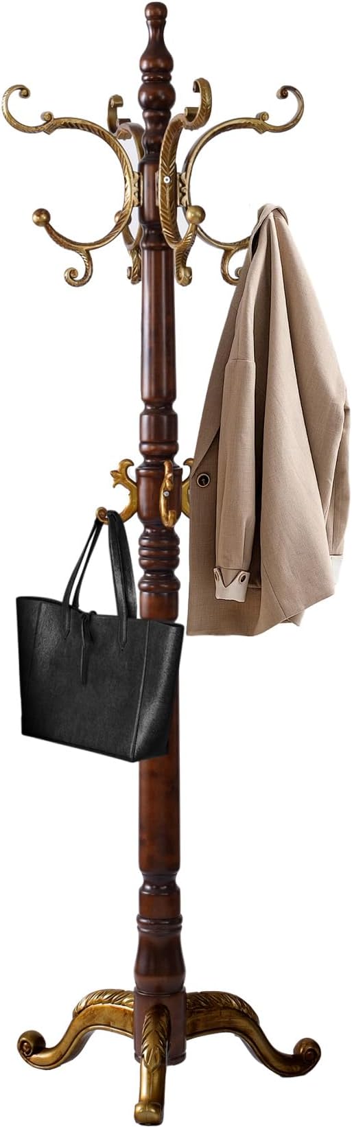 Wooden Coat Racks, Retro 78" Coat Tree with 12 Hooks & Stable Triangular Base, Entryway Coat Rack Freestanding for Hat, Clothes, Scarves, Handbags, Umbrella (Vintage)-DeskLoop Office