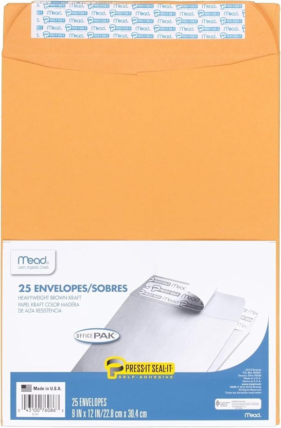 Mead Envelopes, Letter Size 9" x 12", Press-It Seal-It Self Adhesive Closure by Mead