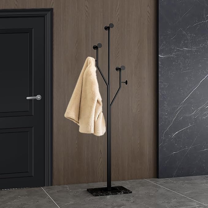 Freestanding Coat Rack Tree-shaped Metal Coat Tree with Heavy Duty Marble Base Corner Clothing Rack for Bedroom Entryway Hallway 14.96 x 10.24 x 68.9 Inches (Black)-DeskLoop Office