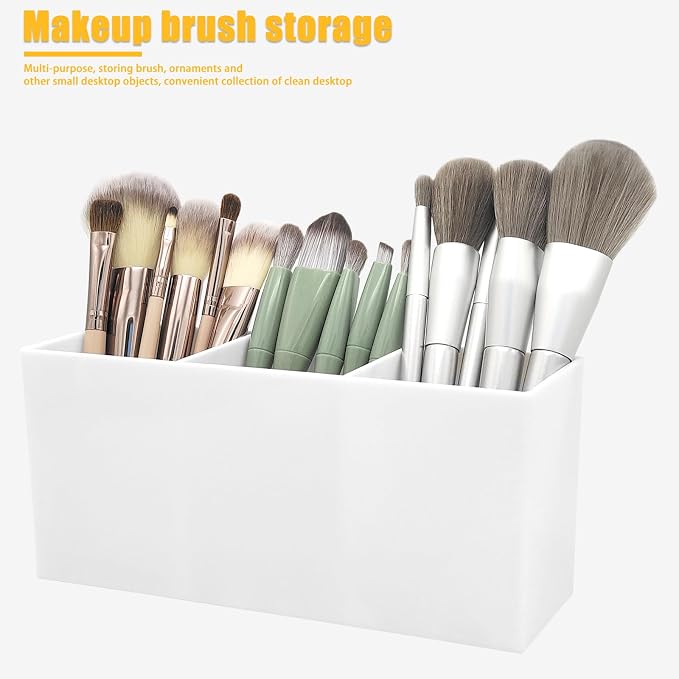 Cerpourt White Makeup Brush Organizer, Acrylic Cosmetic Brushes Storage Holder - Image 2