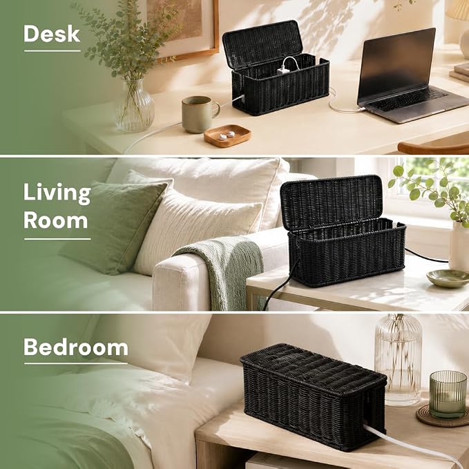 Cable Management Box, Handmade Rattan Cable Organizer - Image 7