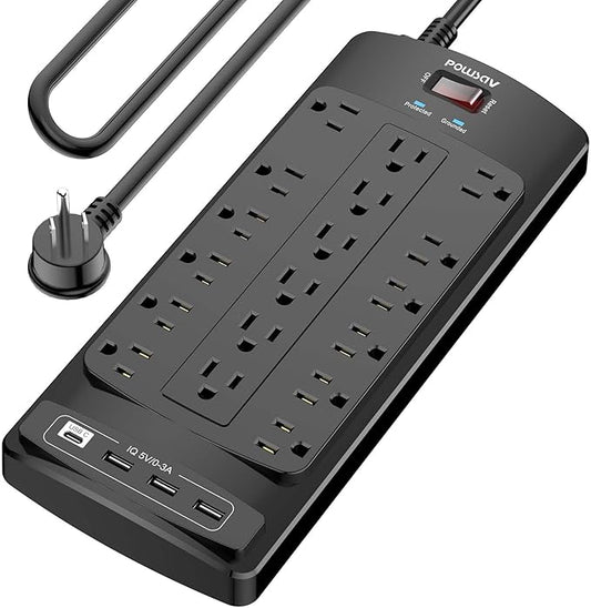 18 Outlets Surge Protector Power Strip - 10 Feet Flat Plug Heavy Duty Extension Cord with 18 Widely Outlets and 4 USB Ports, 2100 Joules, Black, ETL Listed-DeskLoop Office