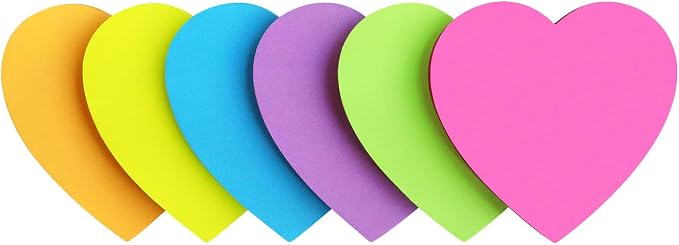 Heart Shape Sticky Notes 6 Color Bright Colorful Sticky Pad 75 Sheets/Pad by SIMONA