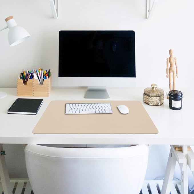 Non-Slip Desk Pad Mat, Leather Beige Desk Mat - Image 3