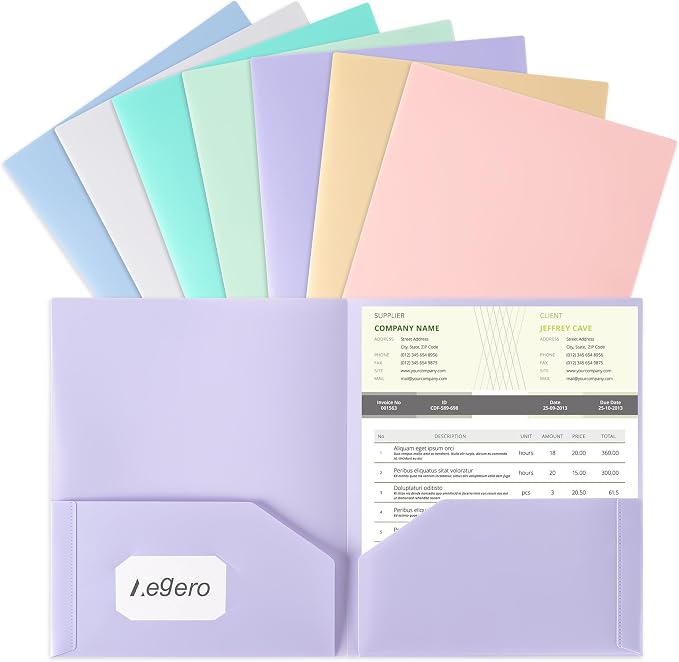 Aegero Plastic Folders with Pockets, Durable Heavy Duty File Folders with by Unknown