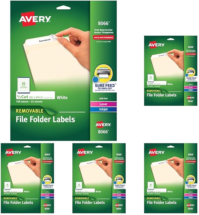 Avery File Folder Labels with Sure Feed, 2/3" x 3-7/16", 750 Printable Labels by Avery