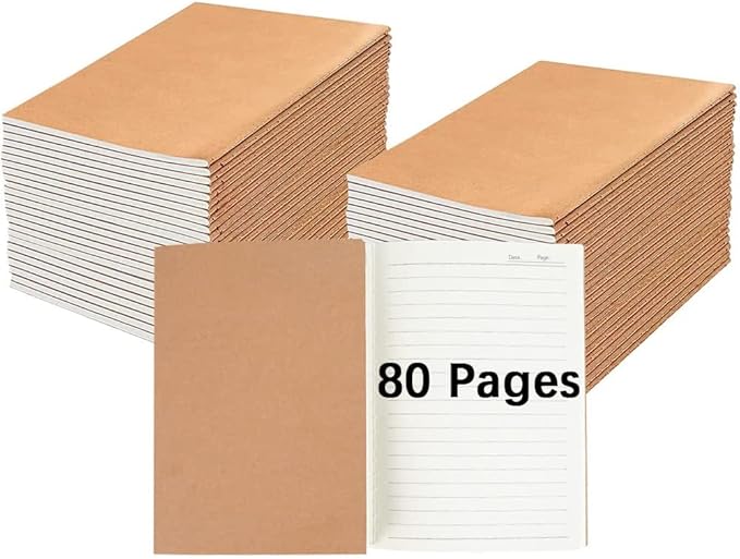 30 Pack Journal Notebook, Kraft Cover Lined Paper Journal for Traveler, Notes, Memo - Bulk Journals Sewn Brown Notebook, 80 Pages, 8.3'' x 5.5''-DeskLoop Office